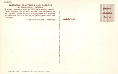 Rosedown Plantation and Gardens — St. Francisville, Louisiana — H.S. Crocker Co. Inc. — Verso