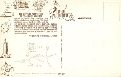 A Cabana Plantation — St. Francisville, Louisiana — Publicado pela H. S. Crocker Co., San Francisco — Verso