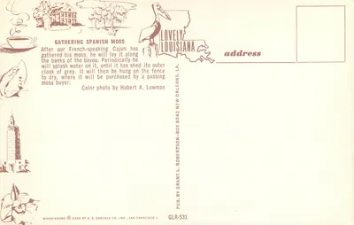 Recolha de musgo espanhol — Linda Louisiana — H.S. Crocker Co. — GLR-531 — Verso
