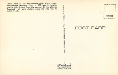 Lower Falls do Yellowstone — vista desde Artist Point — editor Haynes Inc. n° P28545 — Verso