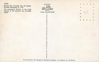 Misión San Fernando Rey de España — décima séptima misión de la cadena — Mike Roberts Colorland — Reverso