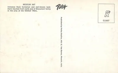 Mexican Hat — formação rochosa emblemática — Petley Studios, C13007 — Verso