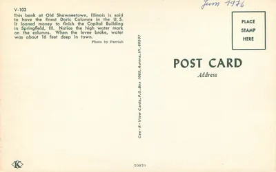 Old Shawneetown — Edificio bancario antiguo — Cee-R-V View Cards, P.O. Box 1065, Aurora, III — Reverso