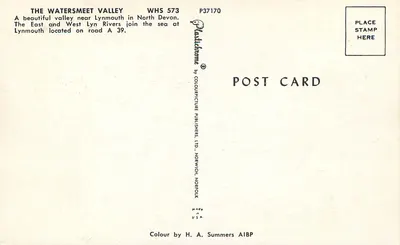 Le Vallon de Watersmeet — blisko Lynmouth, Devon — wydawca Colourpicture Publishers Ltd, seria P37170 — Rewers