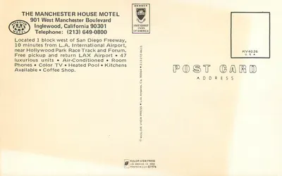 Manchester House Motel — Inglewood, Califórnia — Kolor View Press — Verso