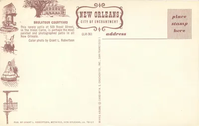 Hof der Brulatour-Haus — 520 Royal Street — Vieux Carré — Verlag H.S. Crocker Co., Inc. — GLR-361 — Rückseite