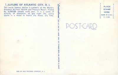 Atlantic City — skyline e praia — editor Tichnor Bros. Inc. N° K-11495 — Verso