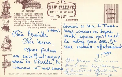 S.S. PRESIDENT — Kreuzfahrt auf dem Mississippi — Verlag Grant L. Robertson, Serie GLR-400 — Rückseite