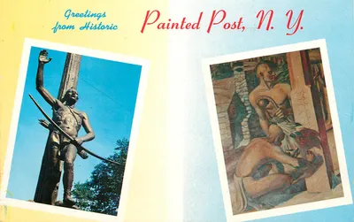Painted Post, N. Y. — Monumento a Andrew Montour e mural de Amy Lou Jones — editor não visível