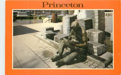 Estátua de estudante em Princeton — Palmer Square — editor The Scheller Co., N.J.