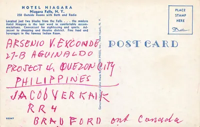 Cascata do Niagara — Hotel Niagara — DEXTER PRESS — Verso