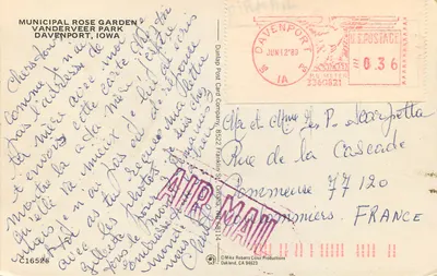 Vanderveer Park, Davenport, Iowa — Ogrodzie róż w mieście — Dunlap Post Card Company — Rewers