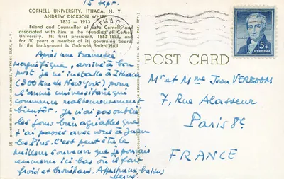 Estatua de Andrew Dickson White — Universidade Cornell — editor Olney Harkness, n°55 — Verso