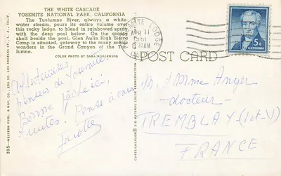 Biała kaskada — Park Narodowy Yosemite, Kalifornia — Western Publ. & Co. — Rewers