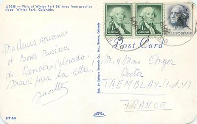 Winter Park Ski Area — Vista da pista de prática — Pub. by Sanborn Souvenir Co., Inc., Dexter, N.Y. — Verso