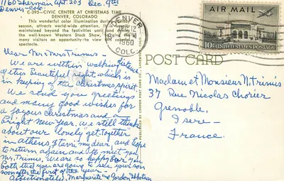 Civic Center no Tempo de Natal — Denver, Colorado — Cooper Post Card Co. — Verso