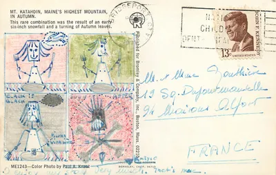 Mount Katahdin, Maine — najwyższy szczyt Mainy w jesieni — Wydane przez Bromley & Company, Inc. — Rewers