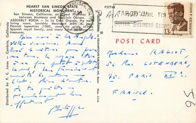 San Simeon — Sala de Assembléia — La Casa Grande — Editor: Colourpicture Publishers, Inc. — N° P27748 — Verso