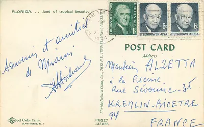 Tropicalny krajobraz pod zachodzącym słońcem — Koppel Color Cards, seria FG227 — Rewers