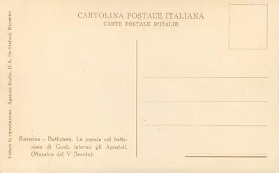 Ravenna - Baptisterio - Cúpula del baptisterio con el bautizo de Jesús y los apóstoles - D.A. De Stefani — Reverso