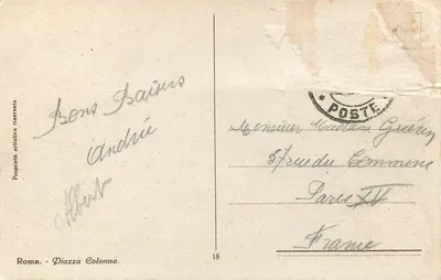 Roma - Piazza Colonna — editor desconhecido, n° 18 — Verso