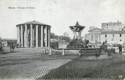 Rzym — świątynia Vesty — widok z fontanną — wydawca VAT, n° 4802