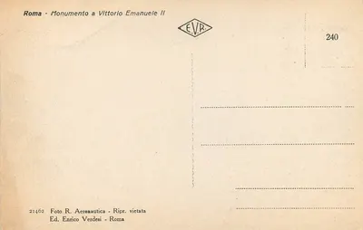 Rzym — Pomnik Wiktoria Emanuele II — Foto R. Aeronautica, Wyd. Enrico Verdesi, n° 240 — Rewers