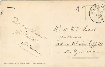 San Remo - Villa Marsaglia — widok panoramiczny — wydawca Brunner & C., nr 7178 — Rewers