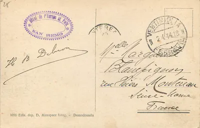 San Remo - La Promenade — Hôtel de l'Europe et Park — wydawca Domodossola — Rewers