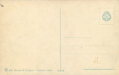 Jardim em San Remo — vista de balcão com glicínia — Edit. Brunner & C., Como, n° 702-6 — Verso