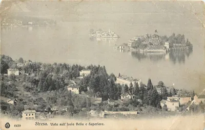 Bilhete postal antigo Vista de Stresa sobre a Ilha Bella e Superior