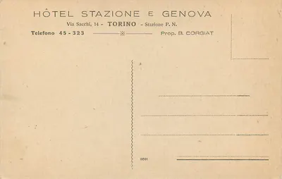 Hôtel Stazione e Genova — Torino — Prop. B. Corgiat — Rewers