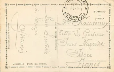 Vénétie — Ponte dei Sospiri — éditeur Rotogravure Moneta, Milan — Achterkant