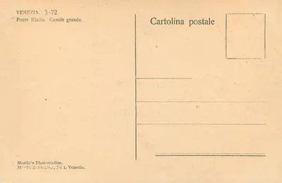 Veneza — Ponte Rialto no Grand Canal — Martin & Mizriec, Ed. t. Venezie — Verso