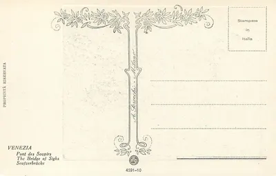 Wenecja - Most Sospiri — rysunek monochromatyczny — A. Sgorcadi - Mediolan, nr 4591-10 — Rewers