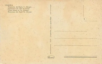 Wenecja — Panoramiczny widok wyspy Świętego Jerzego — Wydawca Becami, nr 1 — Rewers