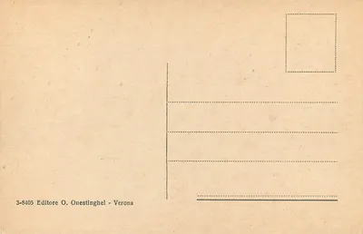 Verona - Piazza delle Erbe — widok z rynku z dzwonnicą — wydawca O. Onestìnghel, nr 3-8405 — Rewers