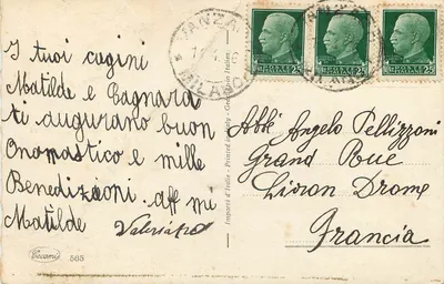Bouquet van rozen — 'buon onomastico' — Cecamie 565 — Achterkant