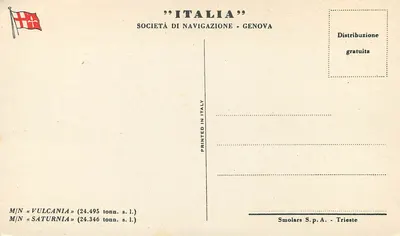 Cruiser « Saturnia » — Società di Navigazione Genova — Smolars S.p.A. Trieste — Verso