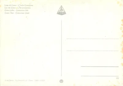 Lago di Como — Wyspa Comacina — F.lli Clerici, n° 230 — Rewers