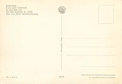 Numana — zachód słońca na porcie — wyd. A.G.C.A. nr 27378 — Rewers