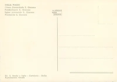 Biella - Igreja paroquial de São Giacomo — Éd. G. Bonda e figlio, Biella — Verso