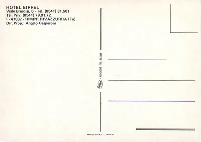 Hôtel Eiffel — Rivazzurra — wydawca Uniz Press — Rewers