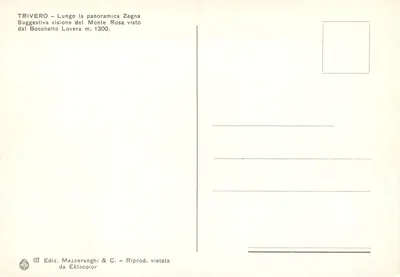Trivero — Panoramablick auf den Mont Rosa von Bocchetto Lovera — Ausgabe Mazzeranghi & C. — Rückseite
