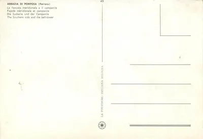 Abbazja Pomposa — fasada południowa i wieża dzikiej — La Fotocromo Emiliana Bologna — Rewers