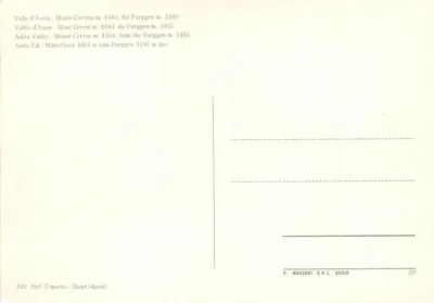 Monte Cervino — uitzicht vanaf het Furggen — P. MARZARI S.R.L. SCHIO n°39 — Achterkant