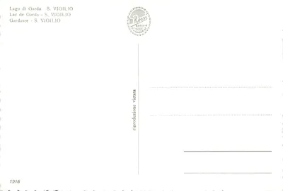 Jezioro Garda - S. Vigilio — widok z łodzi 'Freccia del Garda' — wydawca M. Rossa, nr 1216 — Rewers