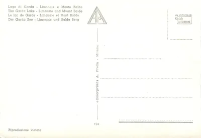 Lago di Garda - Limonaie e Monte Baldo — A. Preda Milano, n° 194 — Verso