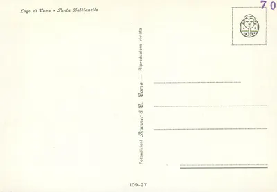 Lago di Como - Punta Balbianello — Brunner & C., Como, n° 109-27 — Verso