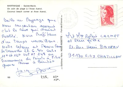Martinique - Sainte-Marie — kąt plaży w Anse Azerot — Wydawnictwo Trois Îlets, n° 193 — Rewers